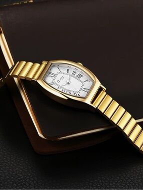 Anthropologie Gold Tonneau Bracelet Watch with White Dial